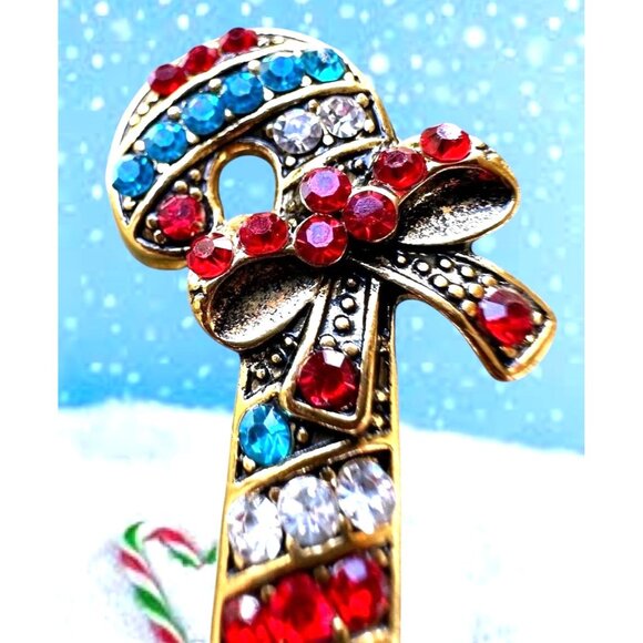 Candy Cane Brooch Pin New Christmas Jewelry Crystal Accents Candyland Ca… - Picture 2 of 13